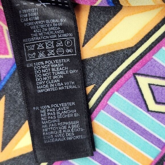Forever 21 Multicolor Tribal Geometric Print Sheer Top Blouse Women's Size Small - Picture 8 of 9